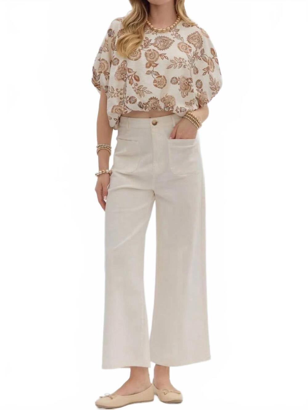 NEW ENTRO cotton wide leg pants in off white